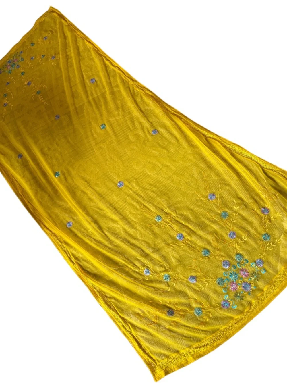 Unbranded Yellow Table cloth 40x84”  vintage India Embroidered floral Wrap